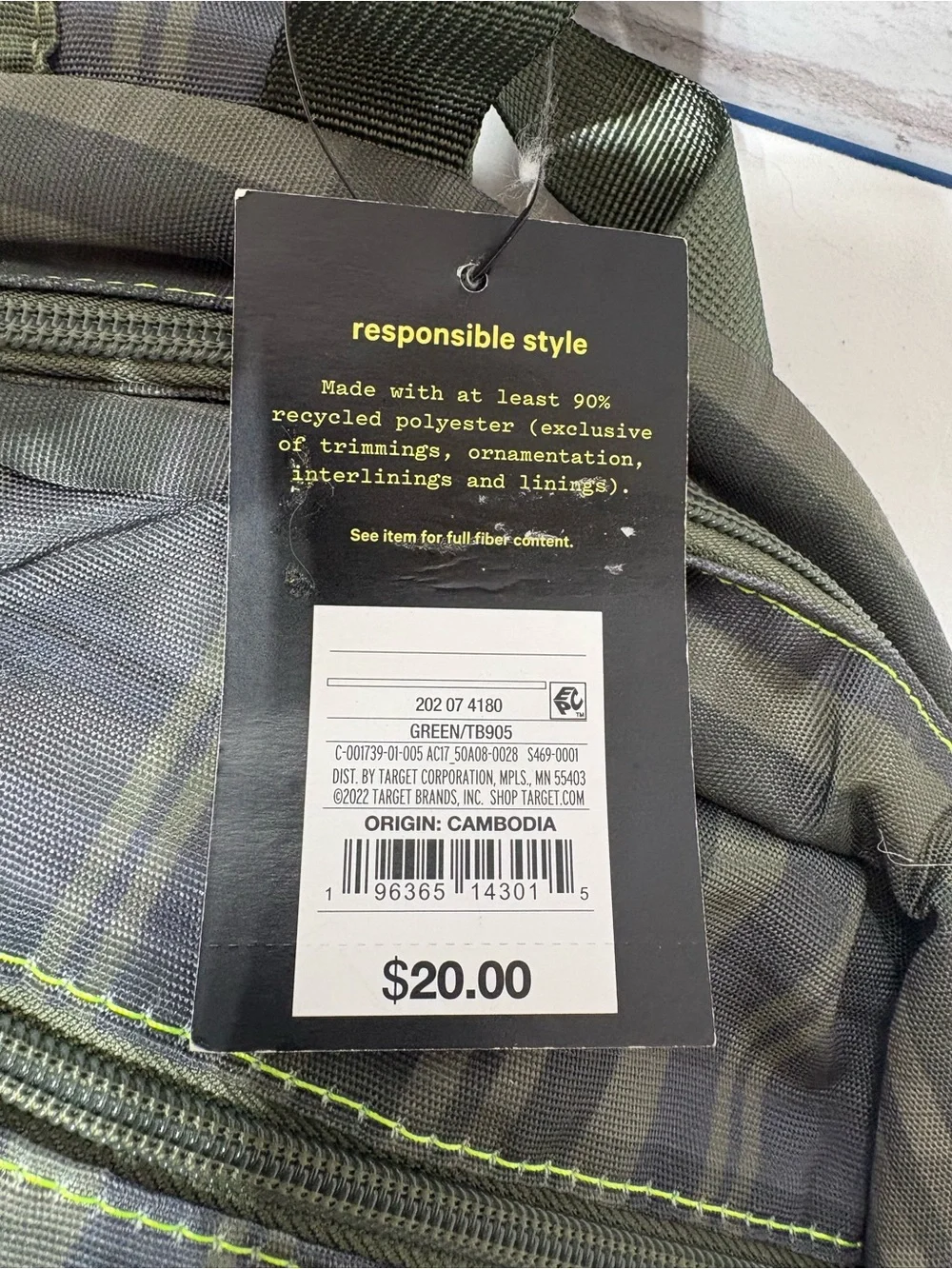 art class Olive Plaid Backpack with Neon Yellow Accents